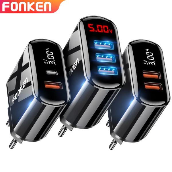 Chargers Fonken Charge rapide 3.0 PD Chargeur 2 Port Charge rapide pour chargeur téléphonique USB Type C Adaptateur mural Port Adaptateur LED Chargers