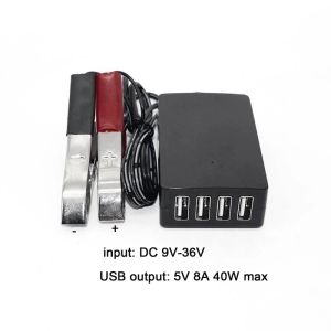 Chargeurs pour convertisseur DC avec clip de batterie 12V 24V à 5V 8A USB Adapter Buck Regulator Charger pour les téléphones Android Apple