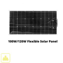 Cargadores GGJ 100W 120W Panel solar flexible 18V para camping RV Barco Coche Hogar Sistema de 12V Módulo fotovoltaico de alta eficiencia con conector 231120