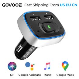 Chargers Govoce Bluetooth -autolader met Siri Google Voice Control draadloze autolader USB snelle opladers voor telefoon