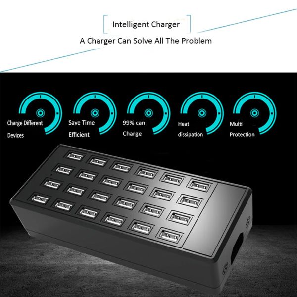 Chargers High Power 24 ports 100W Station de chargeur intelligent Station de chargement mobile Station de charge collective de jeu mobile 5V ~ 2A100W Charger