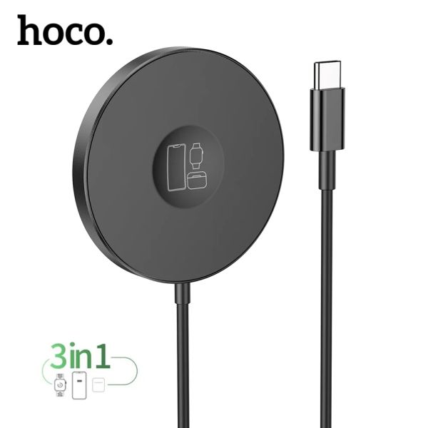 Cargadores Hoco 3in1 Cargador de teléfono inalámbrico magnético para iPhone 14 13 12 Pro MAX USB C Dispositivo de carga inalámbrico para Apple Watch 7 6 5 4 SE