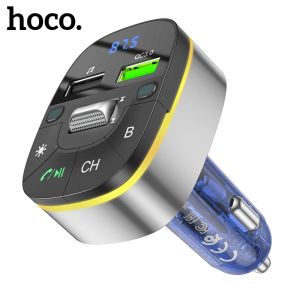 Laders hoco transparant QC3.0 18W autolader aux Bluetooth FM -zender USB Handsfree LED -display omgevingslicht sigarettenaansteker