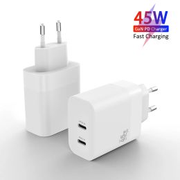 Chargers Ilelepo Double USB C Charger 45W GAN TYPE C PD FACT FACT POUR iPhone 13 12 11 Max Pro XS 8 Plus pour l'iPad Pro Air ordinateur