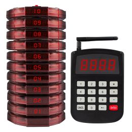 Laders Jingle Bells Wireless Restaurant Waiter Coaster Paging System 1 Keyboard 10 Pagers 1 Charger Calling Queuing Service Buzzer