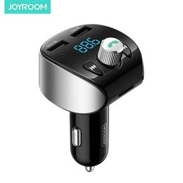 Cargadores Joyroom Bluetooth Car FM Transmisor JRCL01 Receptor de audio Adaptador Kit de automóvil de automóviles libres de mano con chager de autos de pantalla Aux TF Tarjeta