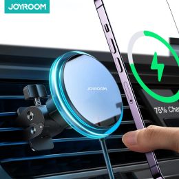 Chargers Joyroom Car Telefoonhouder Magnetische draadloze lader voor iPhone 14 13 12 Pro Max Fast Charging Car Charger Holder met blauw licht