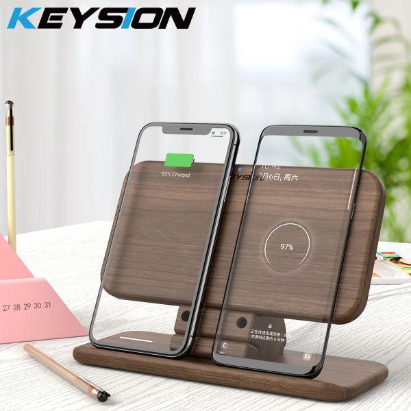 Chargers Keysion Dual Fast Wireless Charger Stand pour iPhone 15 14 13 Pro XR XS Max Qi Tamp de charge sans fil rapide pour Samsung S23 S10 S9