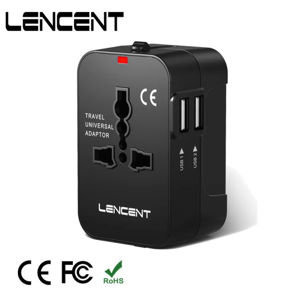 Chargers Lencent Travel Adapter International Universal Power Adapter Allinone avec 2 USB Worldwide Wall Charger pour les États-Unis UK EU AU Travel