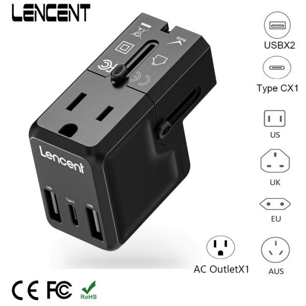 Chargers Lencent Travel Adaptateur Adaptateur Universal Allinone avec 1 PORTS USB AC SOR