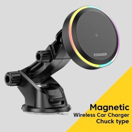 Cargadores Car Magnetic Carger Dock Stand de 15 W Teléfono móvil Gargante inalámbrico Soporte de cargador RGB Atmósfera Tallador de teléfonos de iluminación para automóviles