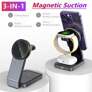 Chargers magnetische draadloze lader Stand 3 in 1 snel oplaaddokstation voor iPhone 12 13 14 Pro Max Apple Watch SE 7 6 AirPods Pro 3 2