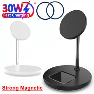 Chargers Magnetic Wireless Charger Stand pour iPhone 15 14 13 12 Pro Max Samsung Airpods Pro 30W 2 dans 1 Dock de station de charge de téléphone rapide