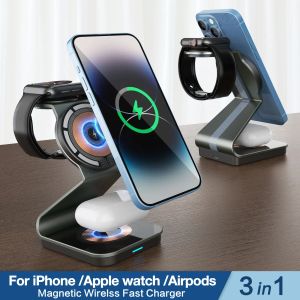 Estación de carga inalámbrica magnética de Chargers para Apple Series 3In1 Standard 15W Fast Magnetic Charger Stand para iPhone AirPods iWatch