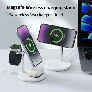 Chargers Magsafe 3in1 Wireless Charging Works met 14/13/12 Pro Max Watch 8 7 6 AirPods Pro Desktop Wireless Charger Stand