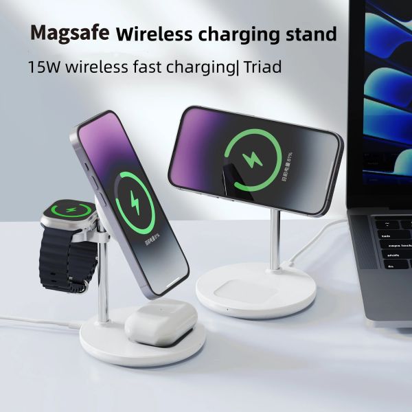 Chargers Magsafe 3IN1 Wireless Charging Works avec 14/13/12 Pro Max Watch 8 7 6 Airpods Pro Desktop Wireless Charger Stand
