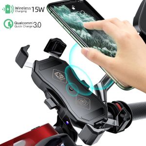 Chargers Motorcycle Phone Harder 15W Chargeur sans fil USB QC3.0 Bélogue de charge rapide du support de smartphone Mobile 360 Prise en charge du téléphone portable mobile