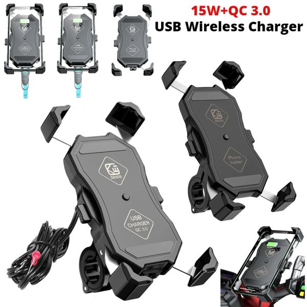 Chargers Motorcycle Téléphone Up-Wireless Charger QC 3.0 Charge Fast Charging Charger Bicycle GRACKET GPS MONT GPS STAND