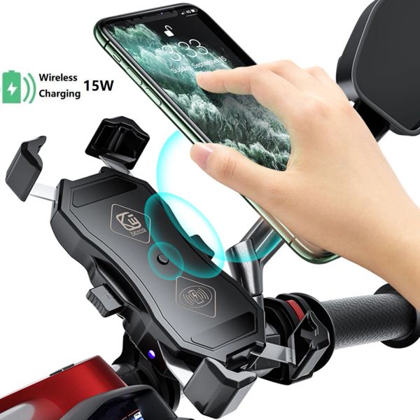 Chargers Motorcycle Phone Holder Bike Mobile Stand avec USB QC3.0 Chargement rapide du chargeur sans fil Bic de support pour téléphone portable