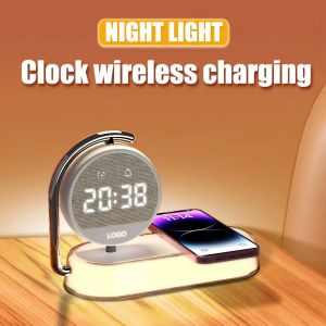 Chargers Multifonction Multifonction Chargeur sans fil Stand Corloge LED Horloge LED HAGE LAMPE LEMPORT DE NIGHT 15W DOCK Station de charge rapide pour iPhone Samsung