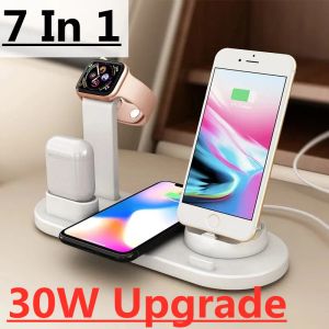 Chargers Nouveau 30W 7 dans un support de support de chargeur sans fil pour iPhone 13 12 11 x Station de quai de chargement rapide Apple Watch pour AirPods Iwatch 7 6