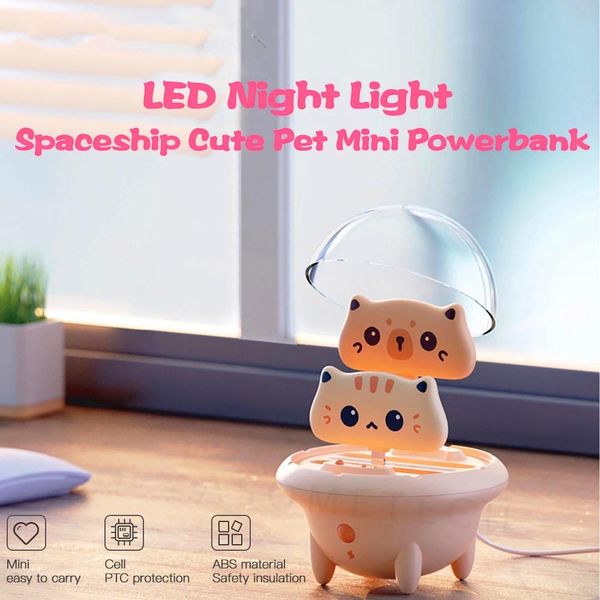 Chargers Nouveau cadeau 2 * 800mAh Portable Mini Power Bank Cat Cat Portable Powerbank With LED Night Light Chargeur Battery pour le téléphone