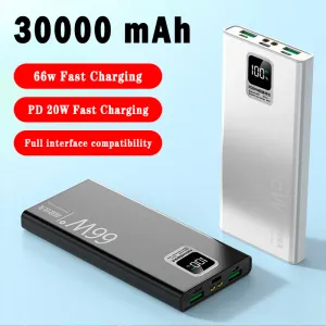 Chargers New30000mAh Digital Display PowerBank 66W Super Fast Charge pour iPhone Huawei Xiaomi Samsung Portable External Battery Charger