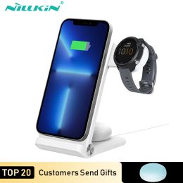 Chargers Nillkin 3 In 1 Magnetic Wireless Charger Stand pour iPhone 13 Pro Max pour Samsung Galaxy Watch5 Pro pour Huawei / Garmin Watch