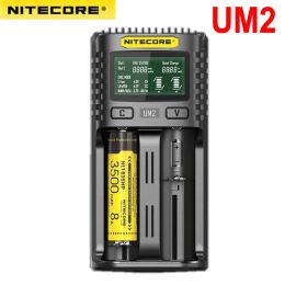 Chargers Nitecore UM2 UM4 Automatic Universal Quick Charger Intelligent USB DualSlot Charger LCD Affichage Liion Batterie IMR 18650 21700