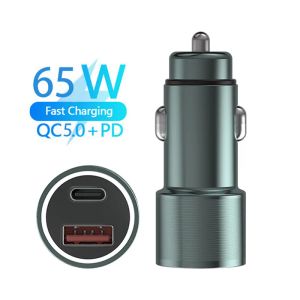 Chargers Nohon 65W Charger de voiture USB Type C double port PD QC Charge rapide pour ordinateur portable Chargeur de téléphone de voiture translucide pour iPhone Samsung