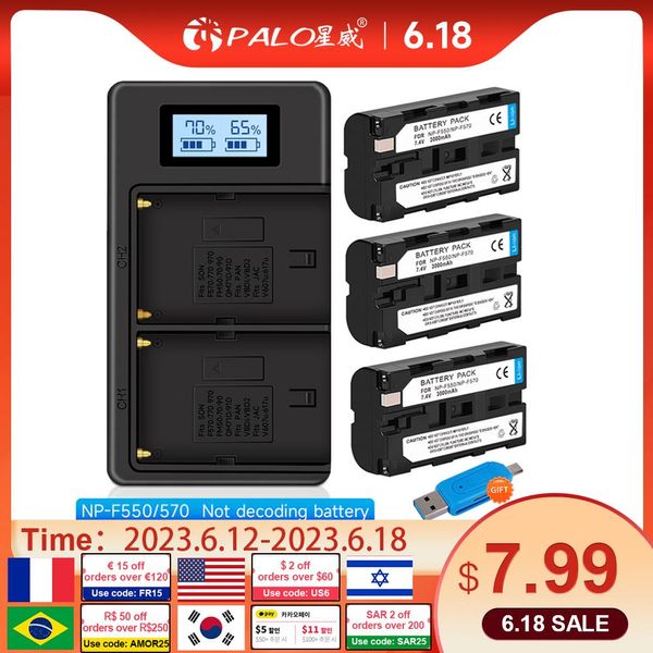 Cargadores NPF550 NPF570 NP F550 F570 Batería de cámara + LCD Dual Cargador para Sony NPF330 NPF530 NPF570 NPF730 NPF750 NPF960 NPF970