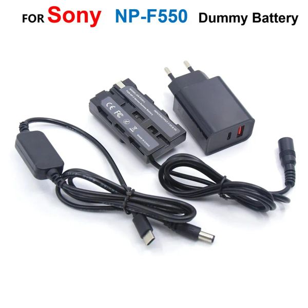 Chargers NPF750 F960 F970 Coupleur NPF550 Batterie factice remplacer + chargeur PD Câble d'alimentation USB Typec pour diverses lumières vidéo, BMPCC, moniteur