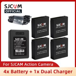 Chargers Originele SJCAM 4PCS -batterij + Dual Charger voor SJ4000 SJ5000 SJ5000X M10 M20 SJ6 SJ7 SJ8 PRO SJ9 SJ9 SJ10 PRO SJ10X Actiecamera