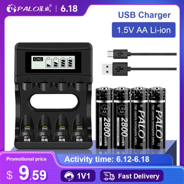 Chargers Palo 1.5 V AA Liion Chargeur de batterie Lithium 2800mwh 1,5 V Liion AA Batteries rechargeables pour la batterie de jouets télécommandés