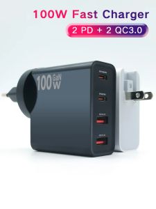 Chargers PD 100W Gan Fast Charge Wall USB Tipo C por teléfono iPhone Samsung Multi Ports Chargadores portátiles portátiles de laptop universal