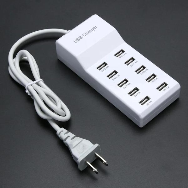 Cargadores Cargador USB de alimentación Puerto múltiple Cargador de pared USB de 10 puertos Estación de carga inteligente para teléfono celular para tableta, teléfono celular, dispositivos múltiples