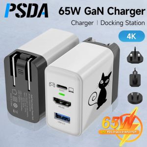 Chargers PSDA 3D GAn 65W Dock pour Switch Gan Fast Charger Portable TV Station d'accueil 4K HDCOMPATIBLE pour les ordinateurs portables iPad Phone