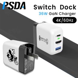 Chargers PSDA 3D Switch Dock voor Nintendo Switch Gan 36W snelle lader draagbare tv -dockingstation 4K HDCompatibel voor laptops iPad -telefoon