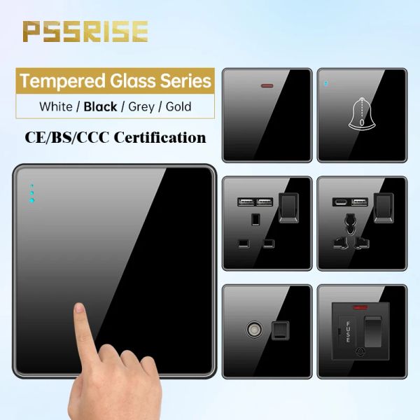 CARGERS PSSRISE EU UK SWitet de interruptor de pared con 5V 3.1A USB Typec Charger Panel de vidrio de temperatura completa Switch de luz TV Computer