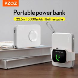 Chargers Pzoz 5000mah Power Bank voor Apple Watch draadloze lader magnetische mini draagbaar snel opladen voor iPhone Iwatch -serie PowerBank