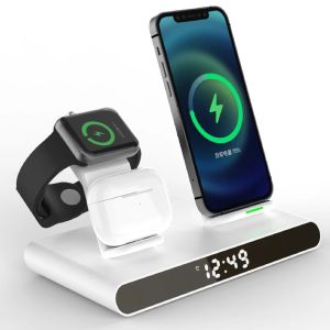 Chargers Qi 3 en 1 Charge de réveil du chargeur sans fil pour iPhone 13 12 Pro Max Iwatch AirPods Fast Charging Station de chargement Chargeurs sans fil.