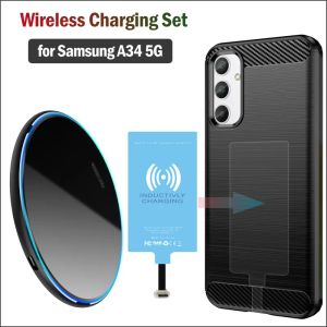 Chargers Qi Chargeur sans fil + récepteur + étui pour le jeu de charge sans fil Samsung Galaxy A34 5G (Installez l'adaptateur de chargeur Typec) A34