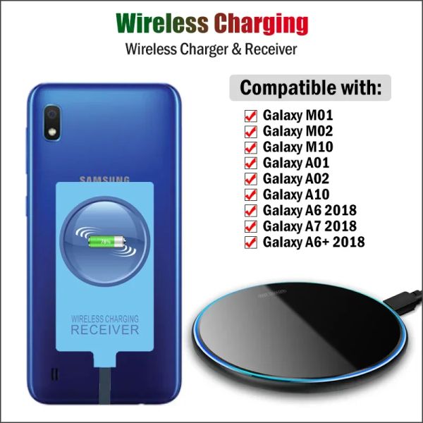 Chargers Qi Récepteur de chargeur sans fil pour Samsung Galaxy A01 A02 A03 A10 M01 M02 M10 A6 A7 2018 Adaptateur Micro USB de charge sans fil 2018