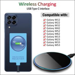 Chargers Qi Récepteur de charge sans fil pour Samsung Galaxy M12 M32 M42 M52 M13 M23 M33 M53 M14 M34 M54 Chargeur sans fil + Adaptateur Typec