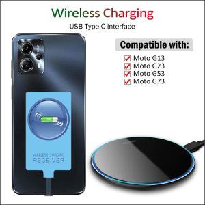 Chargers Qi draadloze oplaadontvanger voor Motorola Moto G13 G23 G53 G73 Wireless Charger+USB Typec -adapter