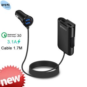 Chargers Chargeur Quick Charge QC 3.0 Chargeur de voiture 4 ports USB Car Chargeur de voiture 1.7m Câble d'extension pour téléphone mobile Samsung Xiaomi Chargeur de voiture iPhone