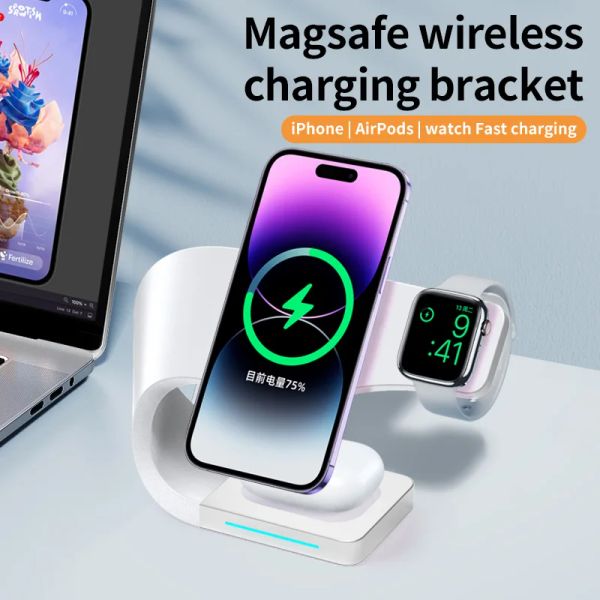 Chargers Remax Magnetic Wireless Charger Stand 15W Induction Universal Quick Charging Dock pour iPhone 15 14 13 12 Watchs17 SE AirPods