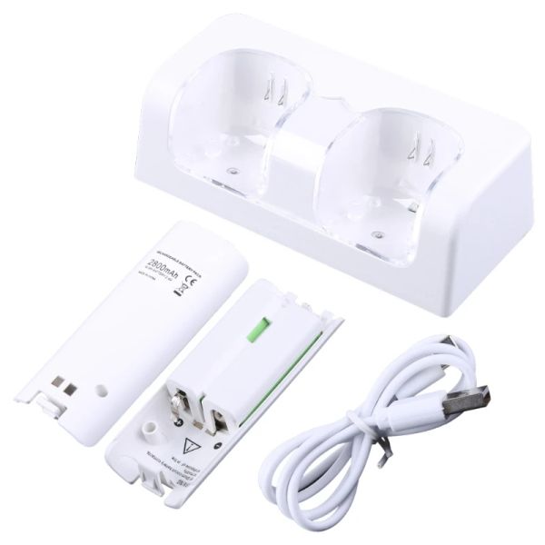 Chargers Remote Contrôleur Dalle de quai de charge à double charge + 2 batteries pour le chargeur GamePad Wii avec indicateur de lumière LED