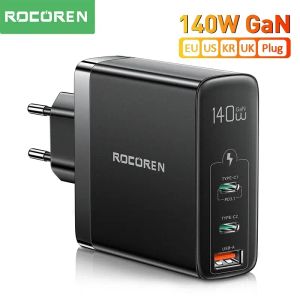 Chargers Rocoren 140W Gan Charger USB Type C Charger PD 3.1 Quick Charge 4.0 3.0 USB C Fast Charging voor MacBook Laptop iPhone 15 14 13