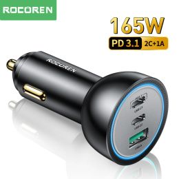 Chargers Rocoren 165W Charger de voiture PD 3.1 140W Charge rapide QC 5.0 USB TYPE C Téléphone Car Chargeur